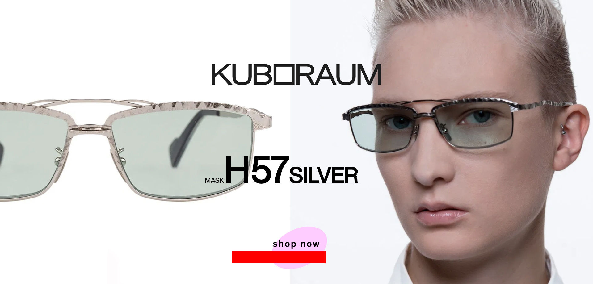 Occhiale da sole metallo rettangolare doppio ponte KUBORAUM Mask H57 argento